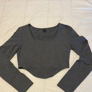 Shein Women's Gray And Black Striped Long Sleeve Crop Top Size M